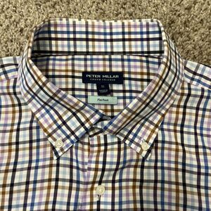 PETER MILLAR Crown Crafted Men's Flex Finish Button Front Shirt Checks Size XL